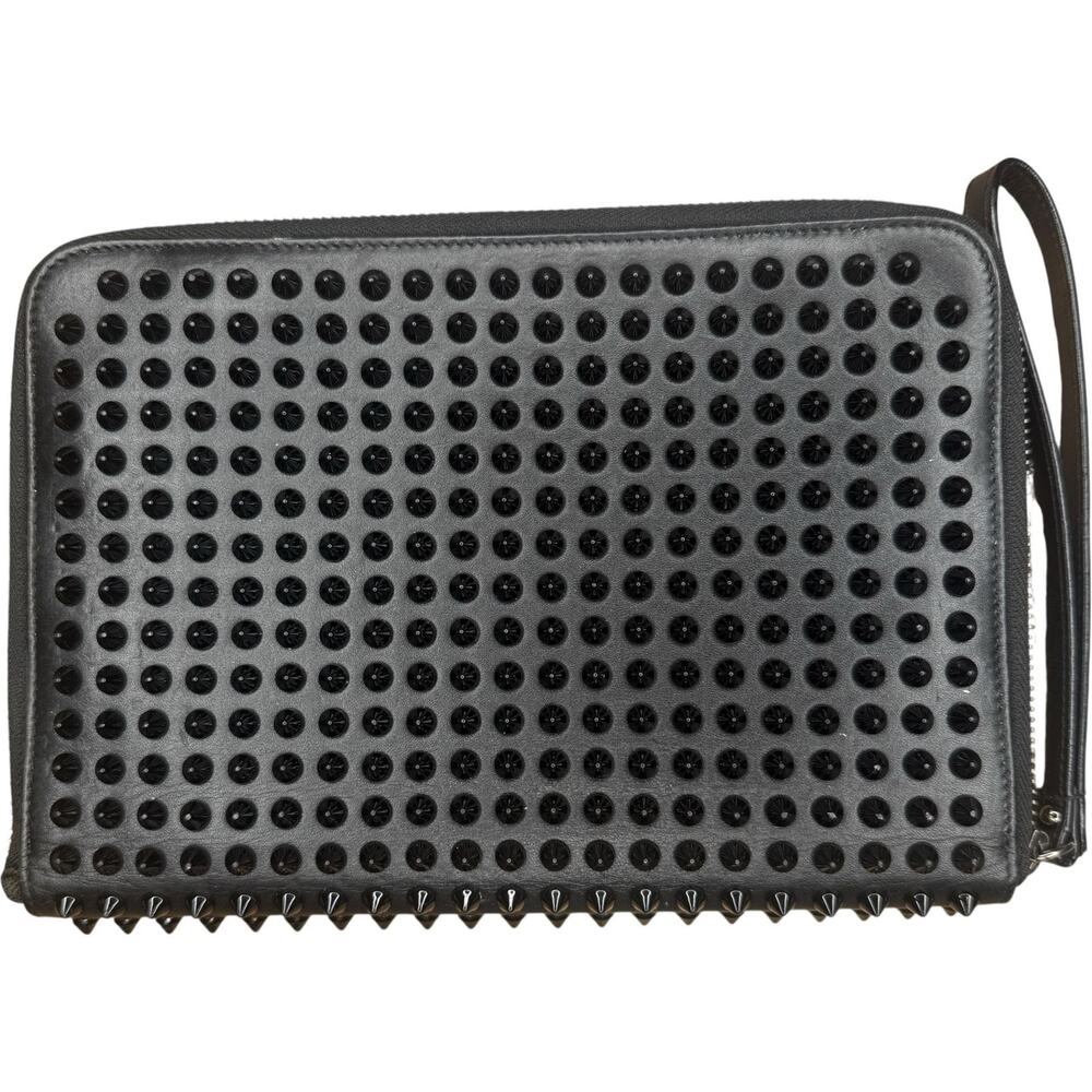 Christian Louboutin Black Spiked Leather Tablet Case Clutch - Picture 2 of 10